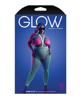 Glow Come Alive Suspender Stockings, Bralette & G-String Multi Color QN by Glow by Fantasy Lingerie