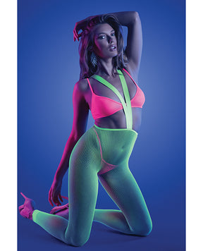 Glow Come Alive Suspender Stockings, Bralette & G-String Multi Color O/S by Glow by Fantasy Lingerie