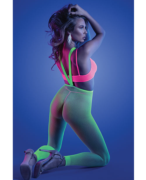 Glow Come Alive Suspender Stockings, Bralette & G-String Multi Color O/S by Glow by Fantasy Lingerie