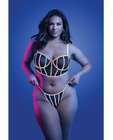 Solar Flare Flash Reflective Binding Underwire Bra & Thong - Black QN by Glow by Fantasy Lingerie