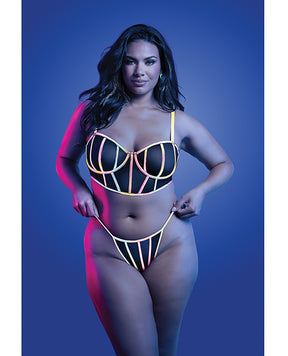 Solar Flare Flash Reflective Binding Underwire Bra & Thong - Black QN by Glow by Fantasy Lingerie