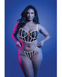 Solar Flare Flash Reflective Binding Underwire Bra & Thong - Black QN by Glow by Fantasy Lingerie