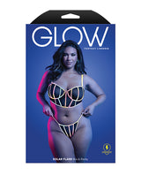 Solar Flare Flash Reflective Binding Underwire Bra & Thong - Black QN by Glow by Fantasy Lingerie