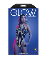 Solar Flare Flash Reflective Binding Halter Tie Teddy - Black L/XL by Glow by Fantasy Lingerie