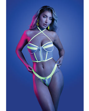 Supernatural Glow-in-the-Dark Zipper Bralette & Thong - White L/XL by Glow by Fantasy Lingerie