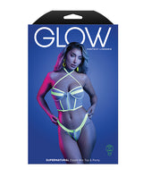 Supernatural Glow-in-the-Dark Zipper Bralette & Thong - White M/L by Glow by Fantasy Lingerie