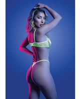 Mind Control UV Reactive Lace and Mesh Underwire Bra & Thong - Neon Green L/XL by Glow by Fantasy Lingerie