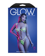 Mind Control UV Reactive Lace and Mesh Underwire Bra & Thong - Neon Green M/L by Glow by Fantasy Lingerie