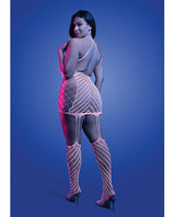 Metamorphic Glow-in-the-Dark Bodystocking Dress; Glows Pink - White QN by Glow by Fantasy Lingerie