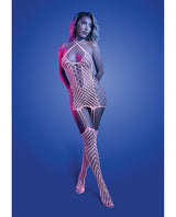 Metamorphic Glow-in-the-Dark Bodystocking Dress; Glows Pink - White O/S by Glow by Fantasy Lingerie