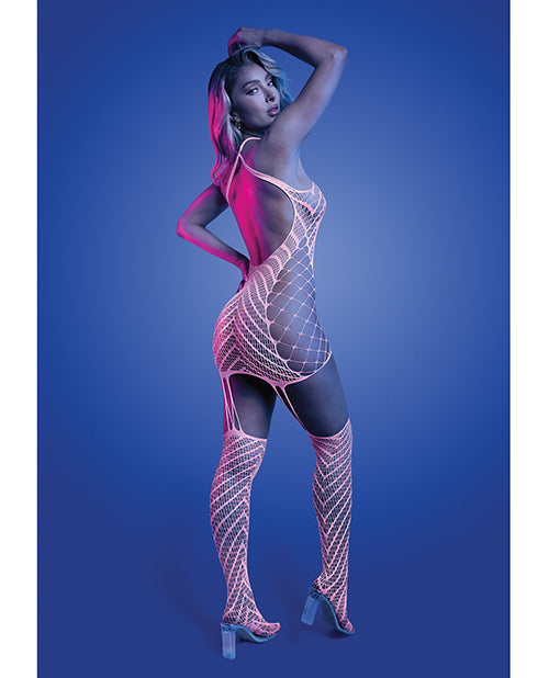 Metamorphic Glow-in-the-Dark Bodystocking Dress; Glows Pink - White O/S by Glow by Fantasy Lingerie