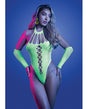 Pressure Point UV Reactive Rhinestone Studded Teddy & Gloves/Leg Warmers 2 pc Set - Neon Green O/S by Glow by Fantasy Lingerie