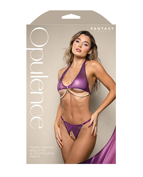 Opulence Shimmer Mesh Halter Top & Panty w/Pearl Details - Purple L/XL by Opulence by Fantasy
