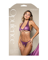 Opulence Shimmer Mesh Halter Top & Panty w/Pearl Details - Purple S/M by Opulence by Fantasy