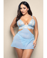 Opulence Metallic Lace 2-in-1 Set w/Pearl Details - Light Blue QN by Opulence by Fantasy