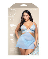 Opulence Metallic Lace 2-in-1 Set w/Pearl Details - Light Blue QN by Opulence by Fantasy