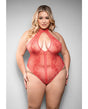 Temptress Calliope Striped Sheer Floral Lace Zippered Teddy - Coral 3X/4X by Temptress by Fantasy