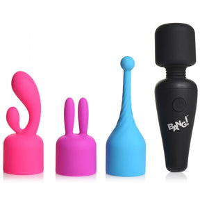 XR Brands Mini Wand Vibrator with 3 Attachments (4.3") - BNG-AH061