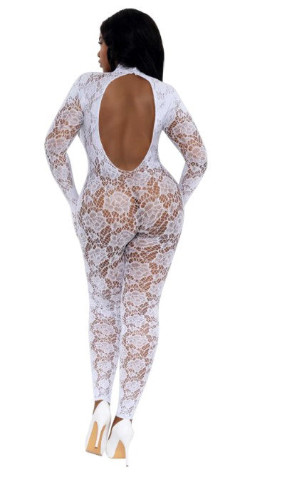 Dreamgirl Gloved Bodystocking — White (90% Nylon, 10% Spandex) - DG-0516XWH