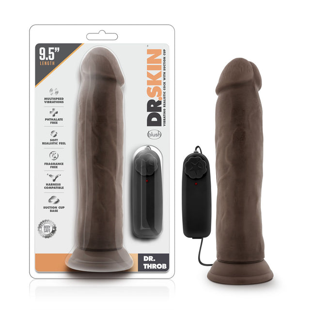 Blush Dr. Throb 9.5 Inch Vibrating Realistic Dildo with Suction Cup, Chocolate - BL-13816