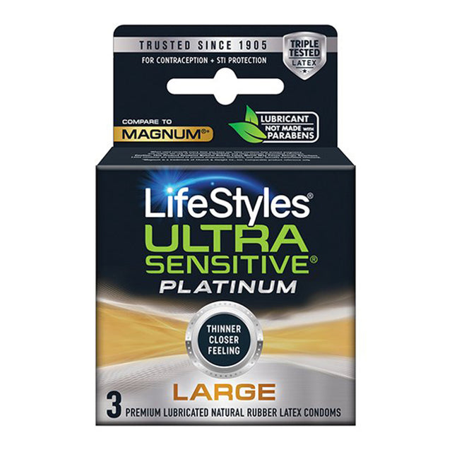 Paradise Marketing Lifestyles Ultra Sensitive Platinum Condoms — Large, 3 Pack - LS3008