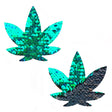 "Ariel - Green to Black Flip Sequin Gold Dope Af Weed Leaf Pasties NN-ARI-WEE-NS"