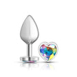 Viben Medium Silver Metal Anal Plug with Clear Iridescent Heart Gem - VB-CC9127
