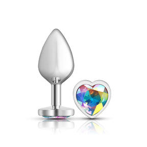 Viben Medium Silver Metal Anal Plug with Clear Iridescent Heart Gem - VB-CC9127
