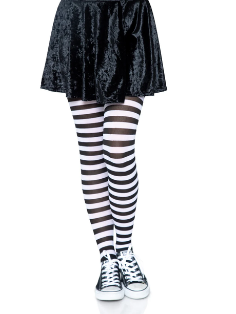 Leg Avenue Nylon Striped Tights, Black & White, One Size - LA-7100BW