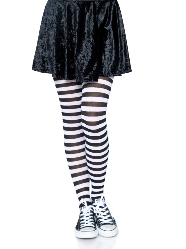 Leg Avenue Nylon Striped Tights, Black & White, One Size - LA-7100BW