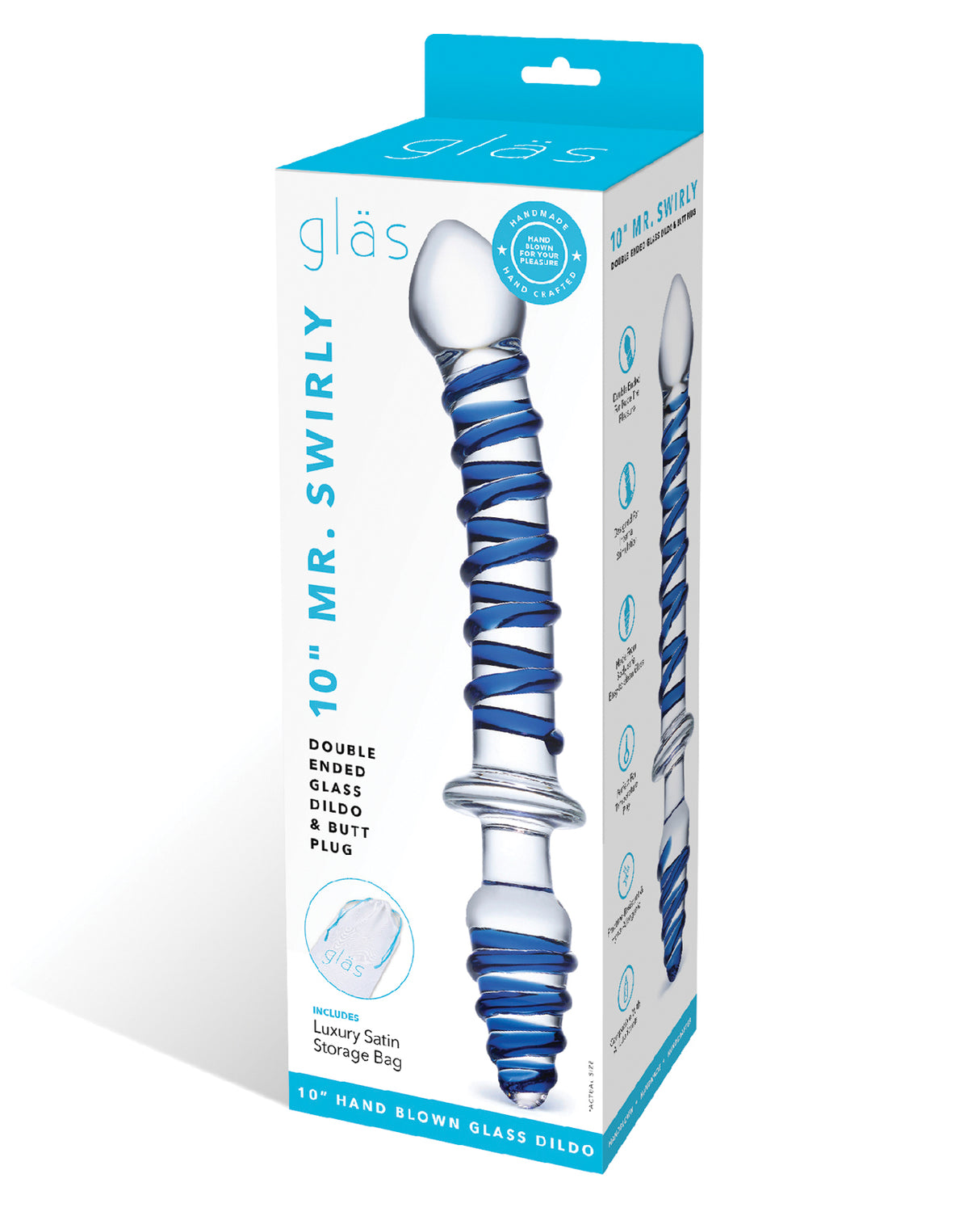 Glas 10" Mr. Swirly Double Ended Glass Dildo & Butt P by Glas