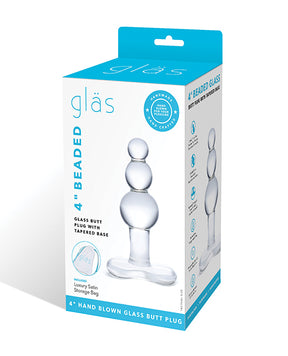 Glas 4" Beaded Glass Butt Plug w/Tapered Base - Clear by Glas