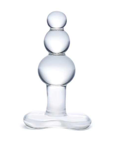 Glas 4" Beaded Glass Butt Plug w/Tapered Base - Clear by Glas