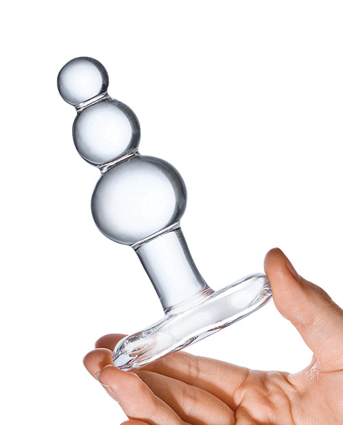 Glas 4" Beaded Glass Butt Plug w/Tapered Base - Clear by Glas
