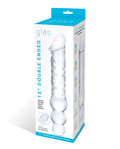 Glas 12" Double Ended Glass Dildo w/Anal Beads - Clear by Glas