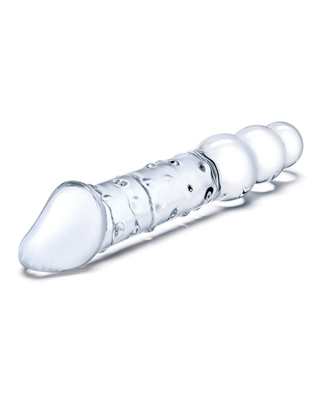 Glas 12" Double-Ended Glass Dildo with Anal Beads, Clear
