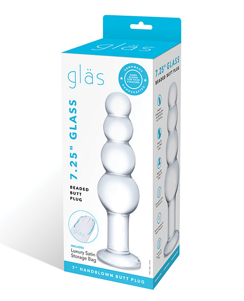 Glas 7.25" Glass Beaded Butt Plug - Clear by Glas