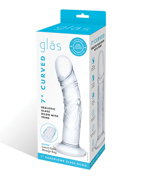 Glas 7" Realistic Curved Glass Dildo w/Veins - Clear by Glas