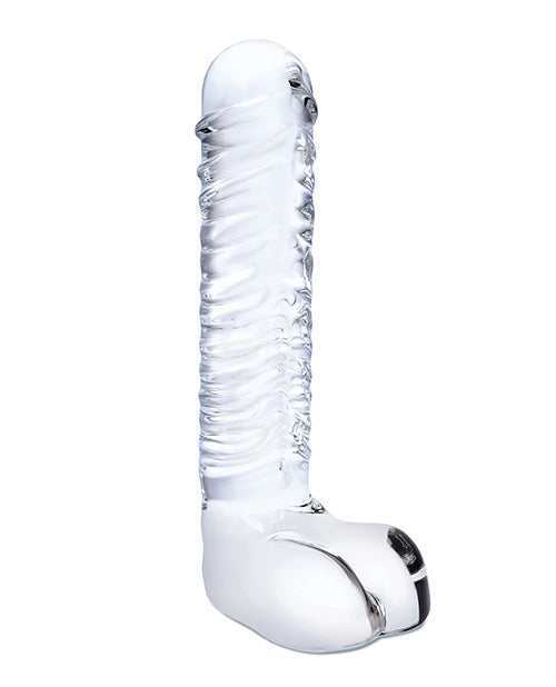 Glas 8" Realistic Ribbed Glass G-Spot Dildo w/Balls - Clear by Glas