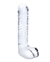 Glas 8" Realistic Ribbed Glass G-Spot Dildo w/Balls - Clear by Glas