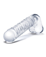 Glas 8" Realistic Ribbed Glass G-Spot Dildo w/Balls - Clear by Glas