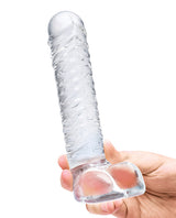 Glas 8" Realistic Ribbed Glass G-Spot Dildo w/Balls - Clear by Glas