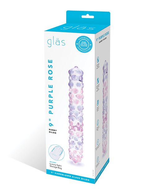 Glas 9" Purple Rose Nubby Glass Dildo - Purple/Pink by Glas