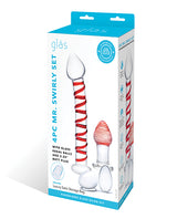 Glas 4 pc Mr. Swirly Set w/Glass Kegel Balls & 3.25" Butt Plug - Red by Glas