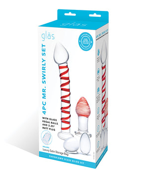 Glas 4 pc Mr. Swirly Set w/Glass Kegel Balls & 3.25" Butt Plug - Red by Glas