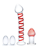 Glas 4 pc Mr. Swirly Set w/Glass Kegel Balls & 3.25" Butt Plug - Red by Glas