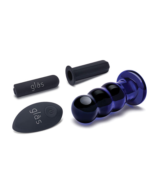 Glas 3.5" Rechargeable Vibrating Beaded Butt Plug - Blue by Glas