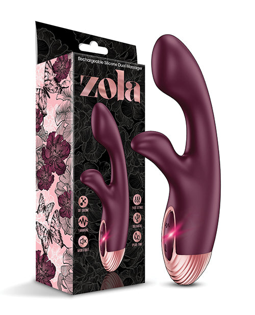Zola Rechargeable Silicone Dual Massager - Burgundy/Rose Gold by Zola