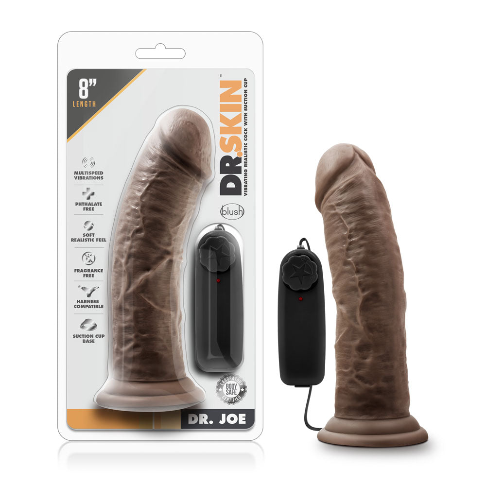 Dr. Skin - Dr. Joe - 8 Inch Vibrating Cock With Suction Cup - Chocolate by Blush