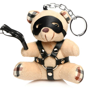 XR Brands Bondage Bear Keychain — Light Peach Plush with Faux Leather Harness, 3.9 in - MS-AH120